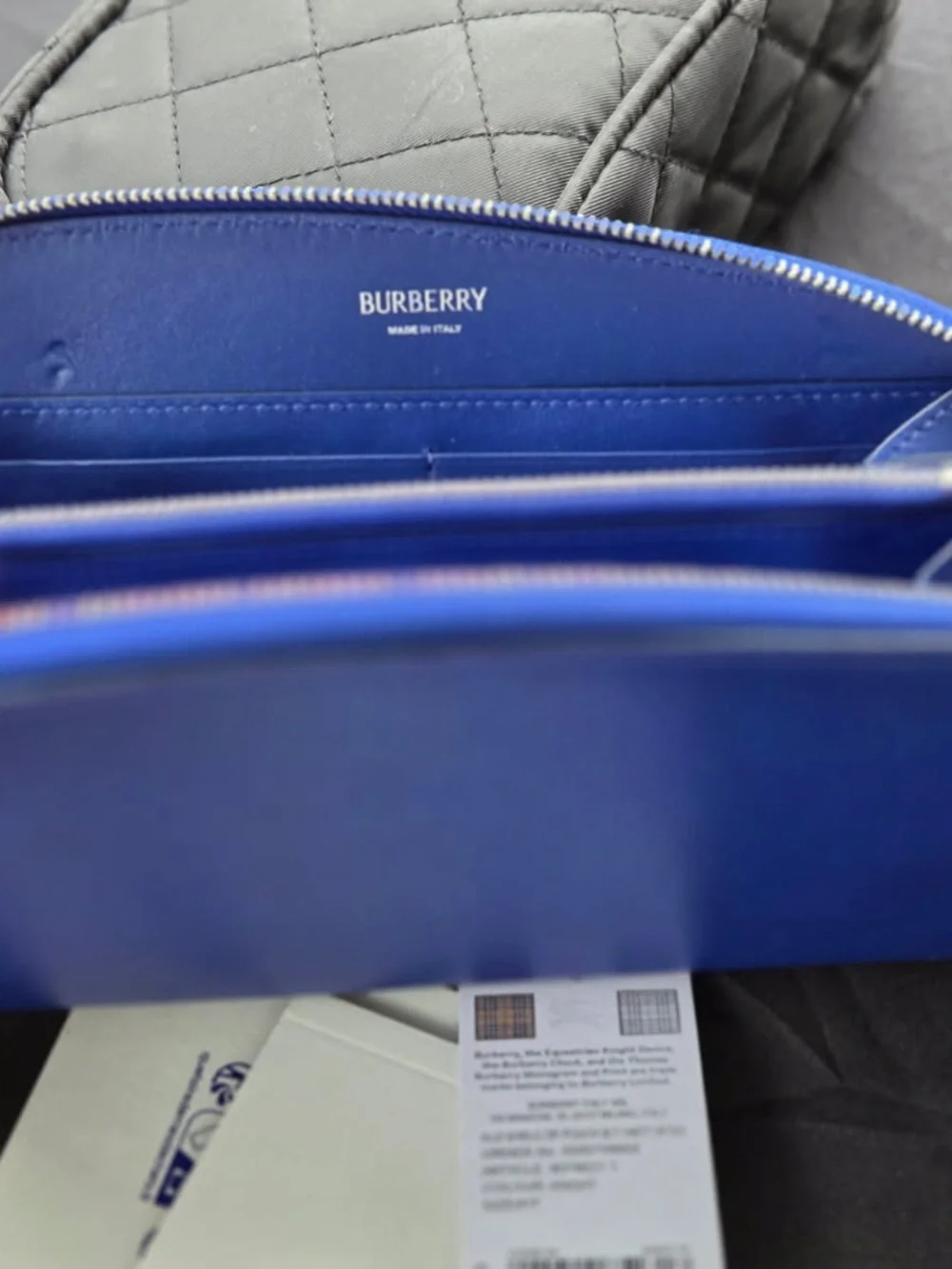 Burberry Cobalt Blue Leather Zip Wallet with Silver Zipper